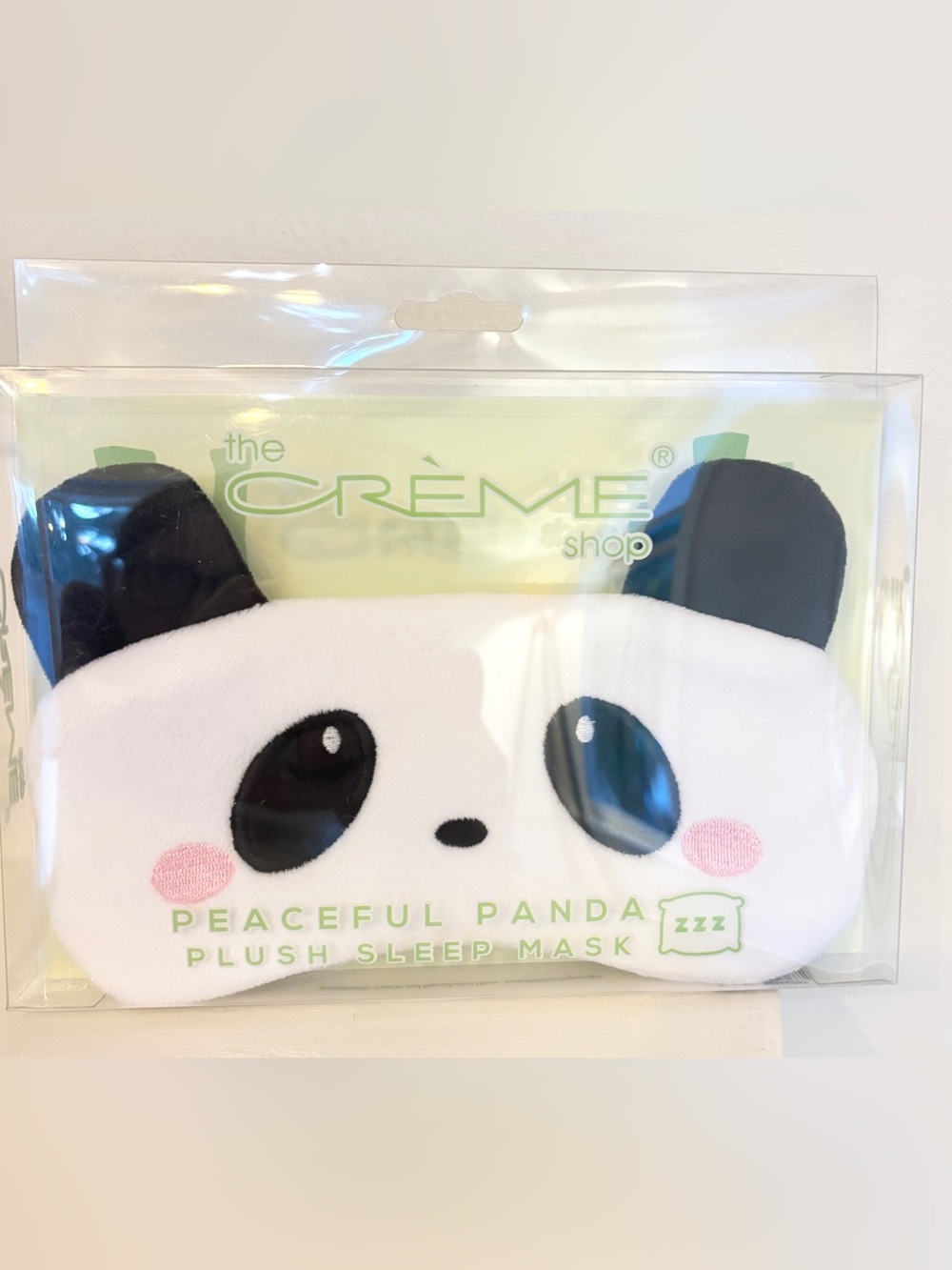 The Crème Shop Peaceful Panda Plush Sleep Mask - White & Black with Pink Cheeks - Picture 1 of 3